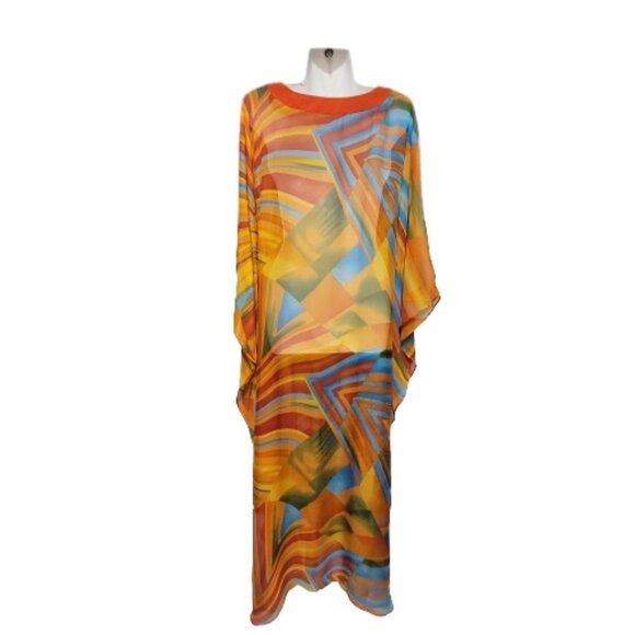 CUSTOM Made Silk Kaftan Multicolor Dress Caftan Tunic Silk Cover Up Silk Gown - Picture 3 of 14